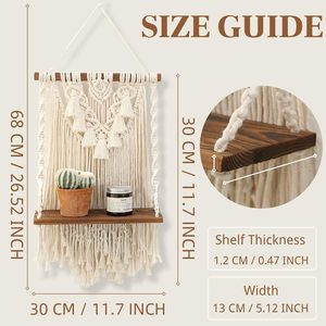 Étagère murale en macramé à un seul niveau, style bohème, faite à la main, tissée, pour le rangement des plantes, décoration de la maison, salle de bain, chambre à coucher - Product Image 3