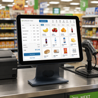 Terminal de point de vente à écran unique de 15,6 pouces, tactile capacitif 10 points, écran plat, Win7/Win10, base en alliage d'aluminium pour supermarché et commerce de détail