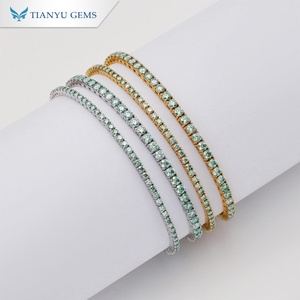 สร้อยข้อมือเทนนิสเงินแท้ 925 สำหรับผู้หญิงจาก Tianyu Gems ประดับด้วยพลอยสีฟ้าทะเลทรงกลมแบบฝังช่อง สไตล์คลาสสิก ชุบทอง - Product Image 1