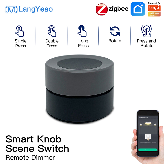 LangYeao Zigbee 3.0 Smart Knob Scene Switch, Tuya Smart Home Wireless Remote Dimmer, Wall Switch for Lights & AC