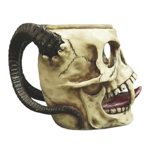 Custom Handmade Removable Polyresin with Stainless Steel Unique 3D Horn Demon <strong>Skull</strong> Drinking Cup Tankard Double Wall Beer <strong>Mug</strong> - Product Image 2