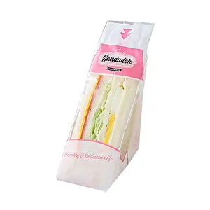 Grosir kantong plastik segitiga bening dengan tempat kertas untuk kemasan sandwich deli