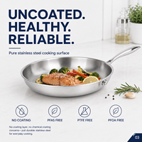 Poêle à frire antiadhésive en acier inoxydable 5 plis non revêtue 18/10 entièrement plaquée pour cuisinière à induction, idéale pour les cuisines professionnelles