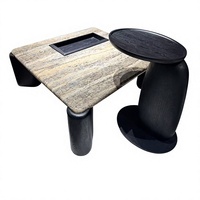 Ensemble de 2 tables basses gigognes contemporaines en MDF, grand format rectangulaire, durables, 140 cm x 50 cm, noires, pour salon