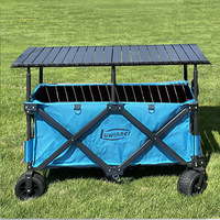 Chariot de camping pliable en acier inoxydable 200L avec toile Oxford, plateau de table amovible 120x60cm, hauteur réglable, robuste, capacité 200kg