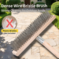 Brosse à pousser en fil d'acier robuste avec manche en acier inoxydable et poils en fil métallique pour le désherbage des patios en béton - Vente en gros