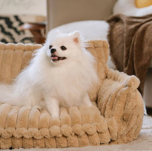 Sofá Cama grande para mascotas de interior, fondo antideslizante, lavable, cama calmante para perros y gatos, diseño rectangular de moda, mascota de felpa de piel sintética - Product Image 6