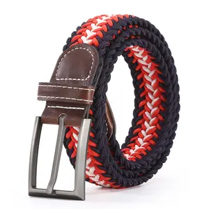 Wholesale Colorful Casual Canvas Fabric Woven Stretch Multicolored Woven Belt for Men Women Jeans