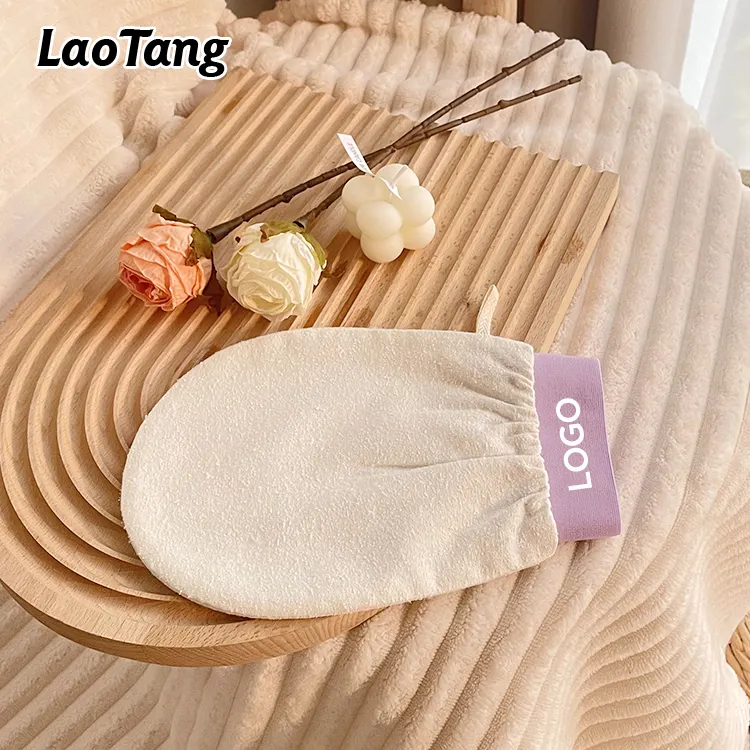 Luva de peeling de seda para cuidados com a pele, amostra grátis de fábrica Laotang, luva esfoliante de seda turca para o rosto e corpo