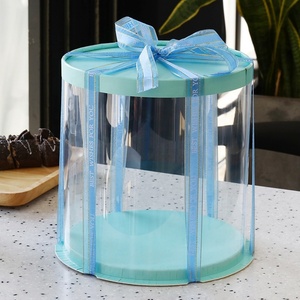 Tall Round Plastic Transparent Square Rigid Cake Packaging <b>Box</b> With Clear Cover - Product Image 1