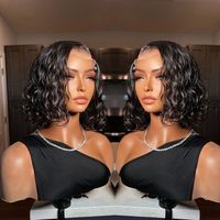 Perruques Courtes Bob Frisées Kinky en Cheveux Indiens Bruts, Sans Colle, avec Dentelle Frontale HD Complète, Cheveux Humains Naturels pour Femmes Noires