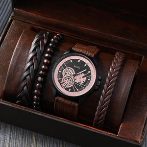 WGS-76 Ensemble de 4 montres décontractées pour hommes, <span class=keywords><strong>montre</strong></span> à quartz <span class=keywords><strong>avec</strong></span> <span class=keywords><strong>bracelet</strong></span> en toile, date, ensemble cadeau de luxe pour hommes - Product Image 1