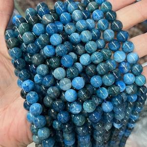 Fornitura all'ingrosso di perle lisce e rotonde di apatite blu naturale, filo completo di perle sciolte di apatite blu fresca per la creazione di gioielli. Colore: 6-8 - Product Image 3