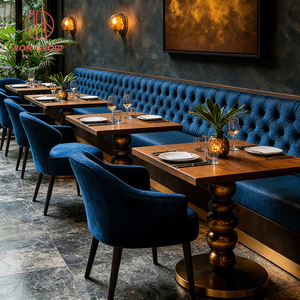 Muebles <span class=keywords><strong>de</strong></span> Lujo Modernos <span class=keywords><strong>para</strong></span> Restaurante Comercial: Mesa <span class=keywords><strong>de</strong></span> Acero y Madera, Sillas <span class=keywords><strong>de</strong></span> Terciopelo Azul Rey, Sofá y Asientos <span class=keywords><strong>de</strong></span> Cabina - Product Image 2