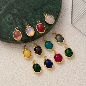 Amuletos de Piedra Natural con Signo del Zodiaco |   Colgantes de latón chapado en oro de 18 quilates con piedras preciosas ovaladas de nacimiento mensuales para la fabricación de joyas DIY - Product Image 3