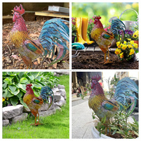 Escultura de pollo al aire libre rústica plana 2D, diseño creativo, adorno de jardín de gallo de hierro, figuritas de Arte de patio, decoración de granja