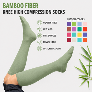 Chaussettes en bambou vert clair, chaussettes de compression en bambou mi-hautes, chaussettes de sport respirantes, logo personnalisé, vente en gros OEM pour hommes et femmes - Product Image 1