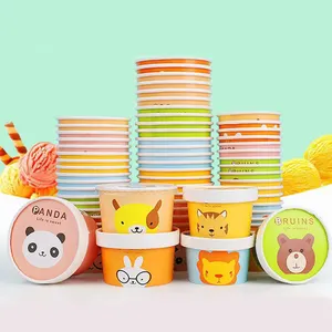 Manufacture Wholesale Eco Friendly Kraft Paper Ice Cream Tub Disposable Ice Cream Cups Packaging With Lid