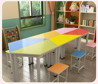 Table et chaise combinées colorées, table spéciale pour les élèves de maternelle et d'école primaire, mobile, table trapézoïdale