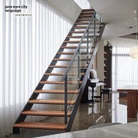 Escalier intérieur sur mesure à double poutre pour intérieurs de loft, poutre inclinée, escalier droit en acier et bois, villas duplex, personnalisation DIY