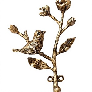 Vintage Metal Bird on Flower Branch <b>Wall</b> Hook Handmade Single Hook Decorative Design - Product Image 1