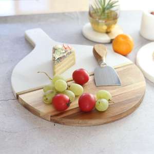 Planche de service à fromage <span class=keywords><strong>en</strong></span> bois de marbre et d'acacia, plateau à charope avec poignée pour les craquelures du vin, <span class=keywords><strong>Brie</strong></span> et viande comme cadeau parfait - Product Image 5