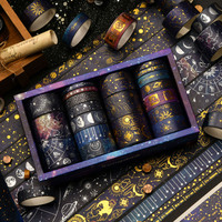 Vast Universe Decoraciones Set Oro Plata PET Washi Tape Impermeable Acrílico Galaxy Star Moon Cintas adhesivas de fusión en caliente