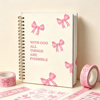Carnet à spirales personnalisé en couleur rose avec nœud imprimé, couverture rigide, reliure dorée Wire-O, journal à couverture rigide pour cadeau