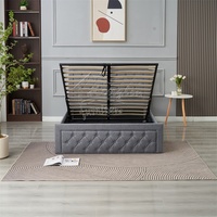 Lit de Luxe Moderne à Cadre en Bois et Tissu Capitonnée, Design Européen, avec Rangement à Vérin et Literie Incluse, Taille Queen, pour Chambre à Coucher