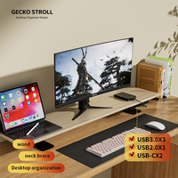 Massief houten computermonitorstandaard, geschikt voor het tegelijkertijd ondersteunen van twee computerschermen, met USB 3.0-uitbreiding