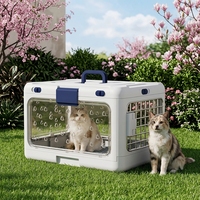 Boîte de transport pour animaux de compagnie, pliable, portable, avec fermeture à bouton, en plastique, à quatre roues, respirante, transparente, pour les voyages en avion, petits animaux