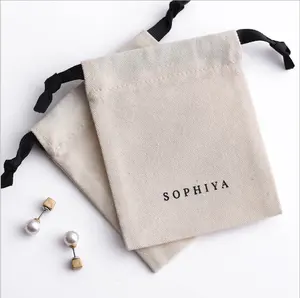 Personalized Custom White cotton Dust Packaging Pouch Small Eco Friendly Drawstring Jewelry Bag With Logo