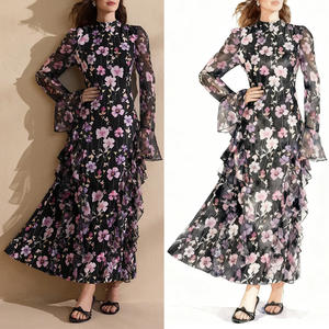 Usines OEM chinoises prennent en charge la personnalisation de petites séries de robes à imprimé floral élégant, à ourlet volanté et à la taille nouée. - Product Image 1