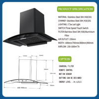 Hotte murale électrique en acier inoxydable avec filtre en aluminium et évacuation pour usage domestique, services OEM