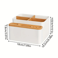 Organisateur de bureau Boîte de rangement avec couvercle en bois de bambou Support de télécommande Caddy de maquillage pour comptoir Home Office Salle de bain