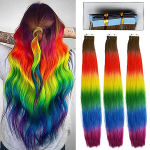 Capelli Adesivi Sintetici Invisibili Senza Cuciture Arcobaleno alla Moda, in Fibra PU Resistente alle Alte Temperature, per Estensioni Capelli Transfrontaliere - Product Image 1