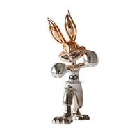 Figurine Lapin Moderne Chromé avec Gants de Boxe, Statue Décorative d'Intérieur Inspirée du Pop Art