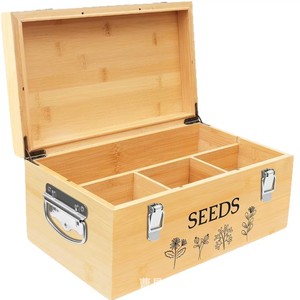 Boîte de rangement compartimentée en bois massif pour semences, boîte de rangement en bois pour semences de légumes, rangement simple à couvercle rabattable - Product Image 1