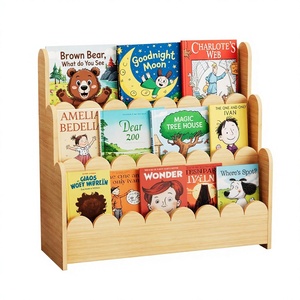 Montessori Wooden Kids Bookshelf 3-Tier Toddler <b>Book</b> <b>Display</b> Stand with Scalloped Edges - Product Image 2