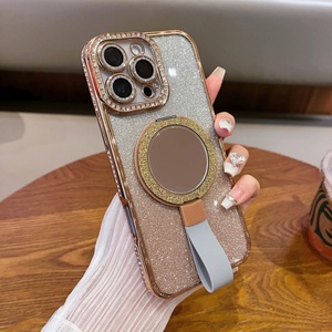 Nueva Funda Magnética para Teléfono con Brillantina y Diamantes de Imitación, Soporte Giratorio de 360 Grados, Cubierta con Espejo para iPhone 16 15 14 13 12 11 ProMax - Product Image 3