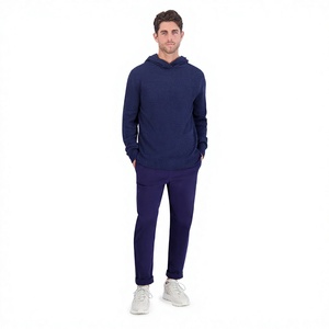 Sweat à capuche tricoté bleu marine personnalisé pour homme, pull molletonné doux, sweat à capuche uni bleu marine décontracté, vente en gros - Product Image 3