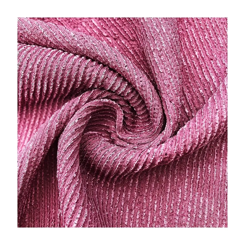 Xu Hướng Mới Sáng Bóng Nhẹ Twist Dọc Thanh 99% Polyester 1% Spandex Mảnh Nhuộm 3D Jacquard Dệt Kim Sợi Dọc Vải Cho Quần Áo