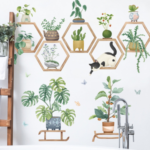 Boreal stile europeo verde foglia in vaso adesivi murali decorazione armadio adesivo <span class=keywords><strong>per</strong></span> cucina - Product Image 1