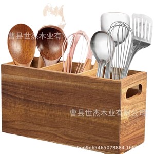 Organizador de Cocina de Madera, Caja Multifuncional con Divisores, Porta Utensilios de Escritorio, Artesanía en Madera Sólida - Product Image 1