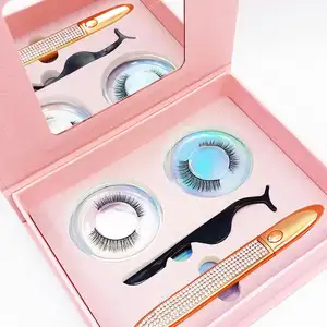 New 3D Faux Mink Eyelashes 2 Pairs Natural False Long Thick Handmade Lashes Makeup Fake Eyelashes Adhesives