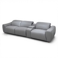 Ensemble de canapés sectionnels carrés en cuir au design nordique de luxe avec fauteuil inclinable et porte-gobelets pour salon, salle de sport et cinéma maison en villa