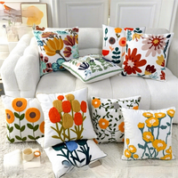 Bantal Bunga Persegi Kustom Bordir Sarung Bantal Penutup Sofa Bantal Sandaran Tempat Tidur Handuk Kanvas Ruang Tamu Rumah