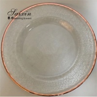 Assiette de présentation ronde en verre à bord doré, vente en gros, pas cher, pour les fournitures de mariage