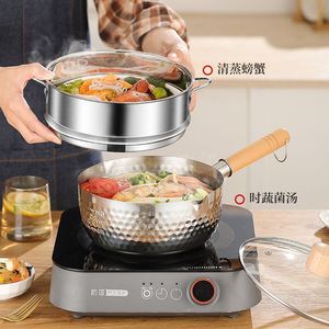 Stainless Steel Yukihira <b>Pot</b> Wooden Handle Hammered Texture Non Stick <b>Soup</b> <b>Pot</b> For Instant Noodle Cooking - Product Image 2