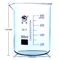 Béchers en verre borosilicate résistant aux hautes températures, type bas avec bec verseur, 600 ml, 800 ml, 1000 ml, usage en laboratoire